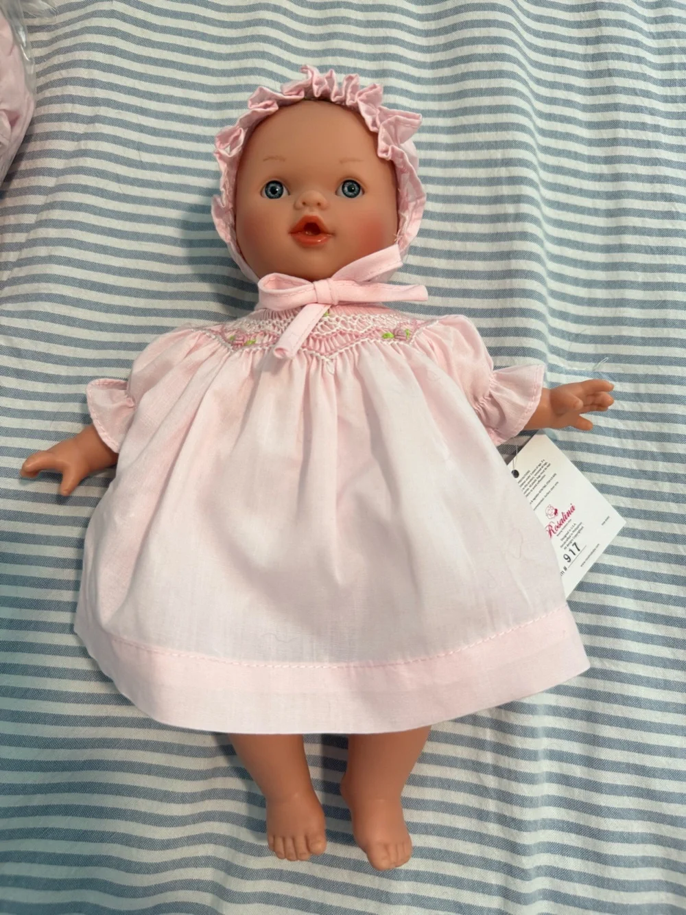 Rosalina Baby Doll with Pink Smockeduu Dress with Bonnet and white bloomers